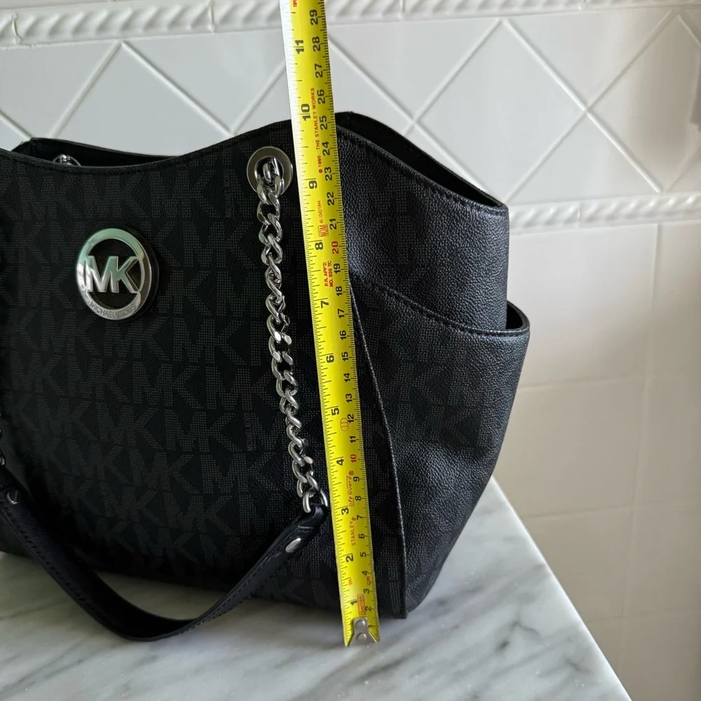 Black Leather Large Logo Tote Bag